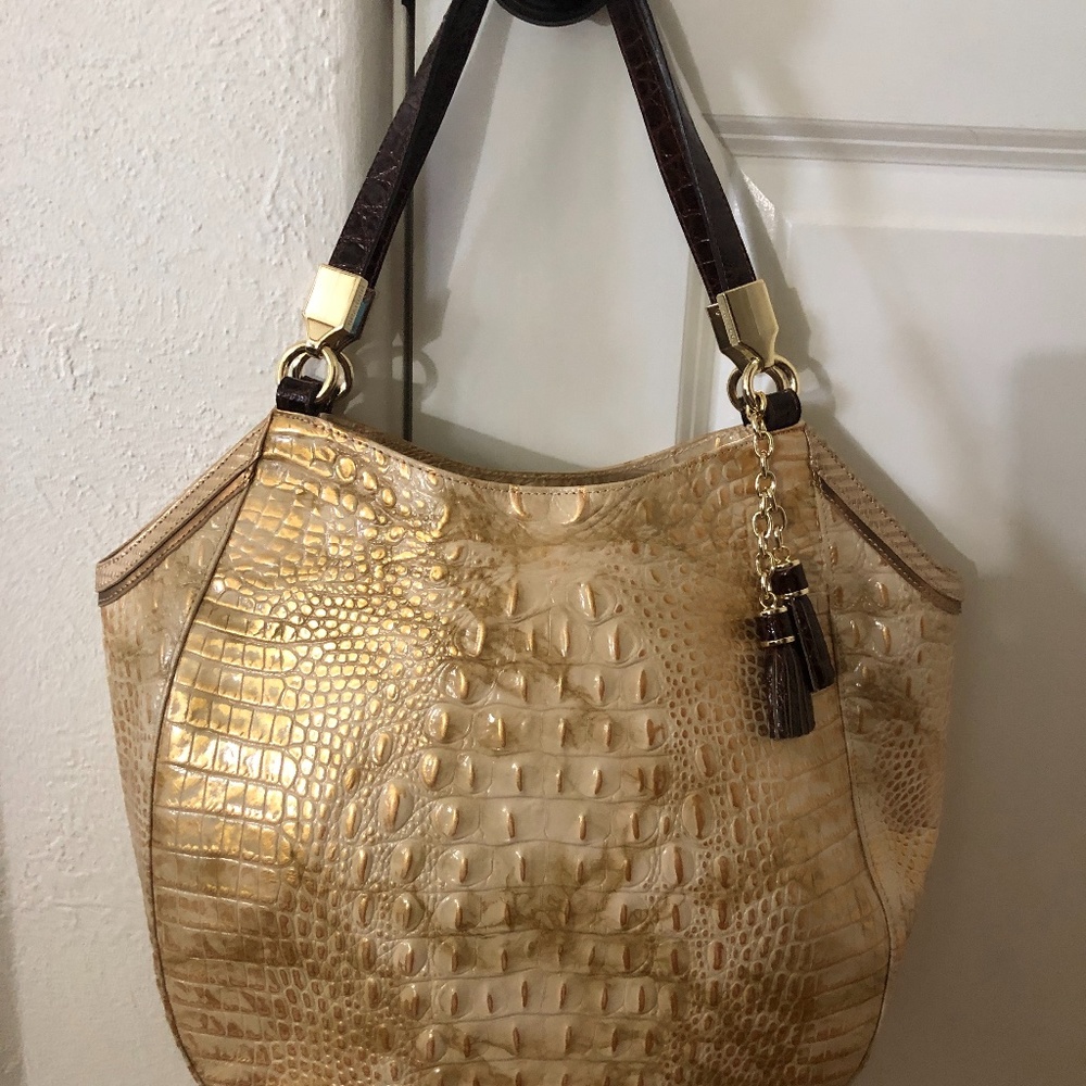 Brahmin purse, faux gator, white/gold